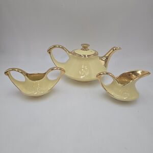 Vintage Pearl China Co Yellow and 22k Gold USA Mid Century Tea Set Sugar Creamer